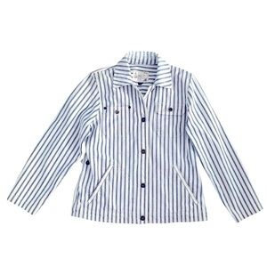 Vintage Lauren Jeans Co. Women's Small White & Blue Stripe Nautical Denim Jacket
